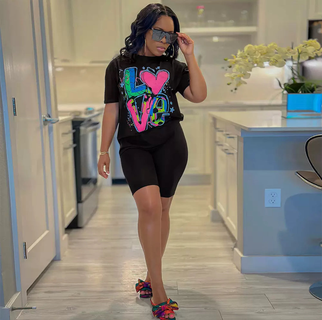 CONJUNTO DE CAMISETA Y PANTALÓN CORTO DE CICLISMO LOVE - NEGRO