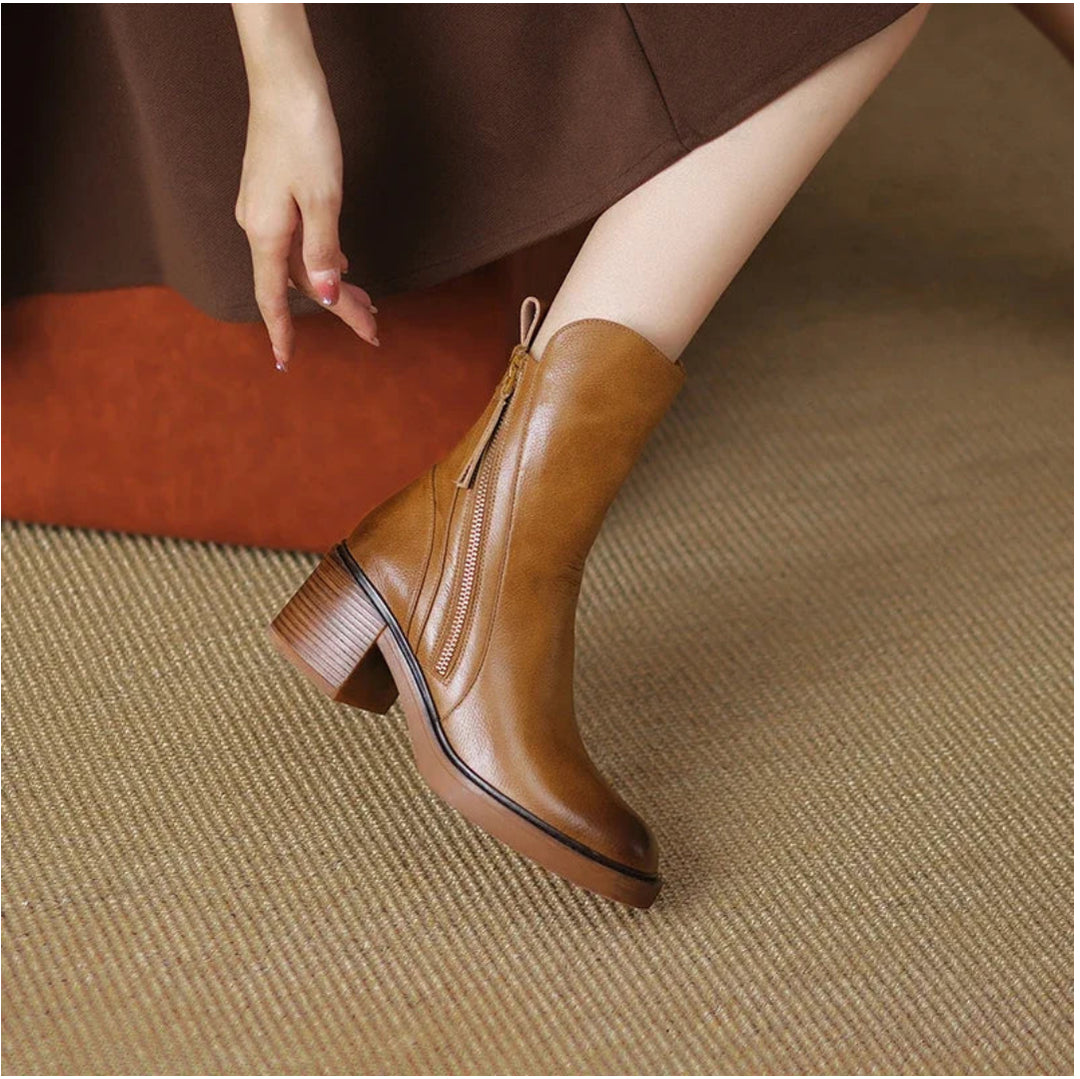 KORRA - LEATHER ZIP ANKLE BOOTS