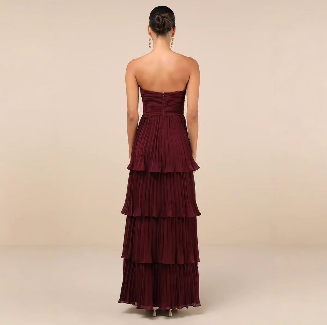 PLUM PURPLE STRAPLESS TIERED MAXI DRESS
