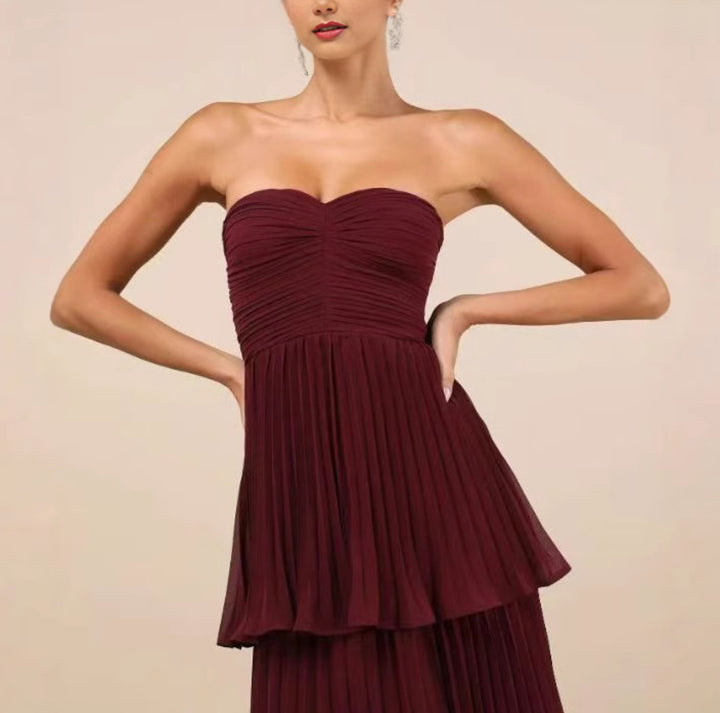 PLUM PURPLE STRAPLESS TIERED MAXI DRESS