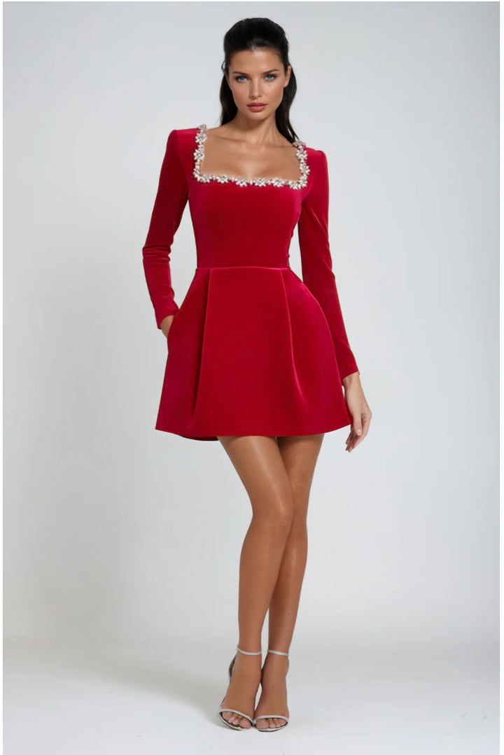 JOSIE - EMBELLISHED VELVET MINI DRESS