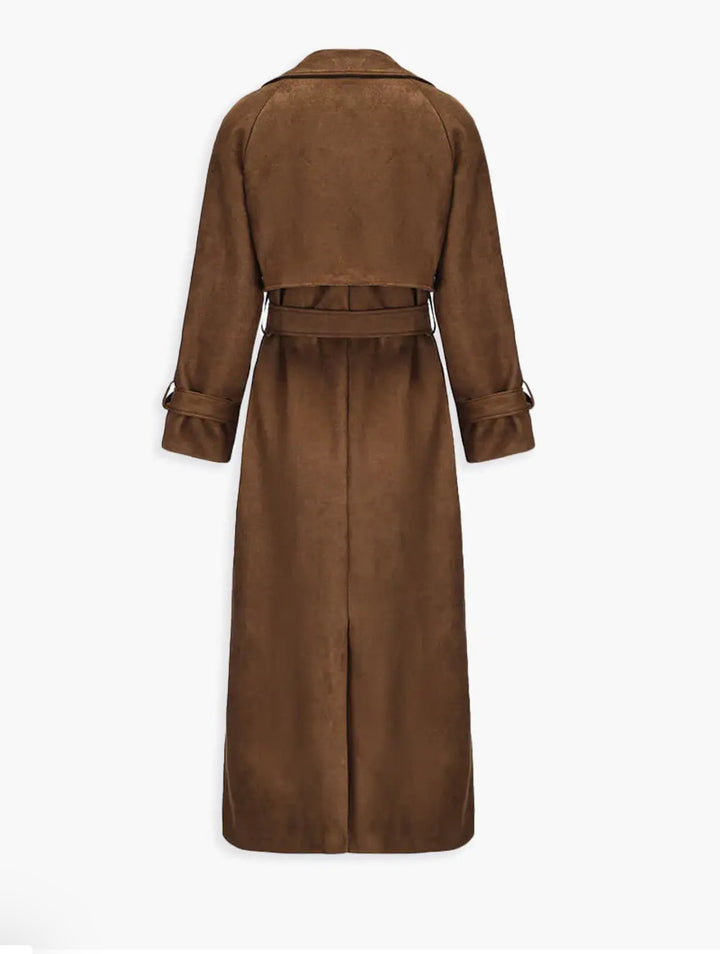 ELEGANT FAUX SUEDE BELTED TRENCH