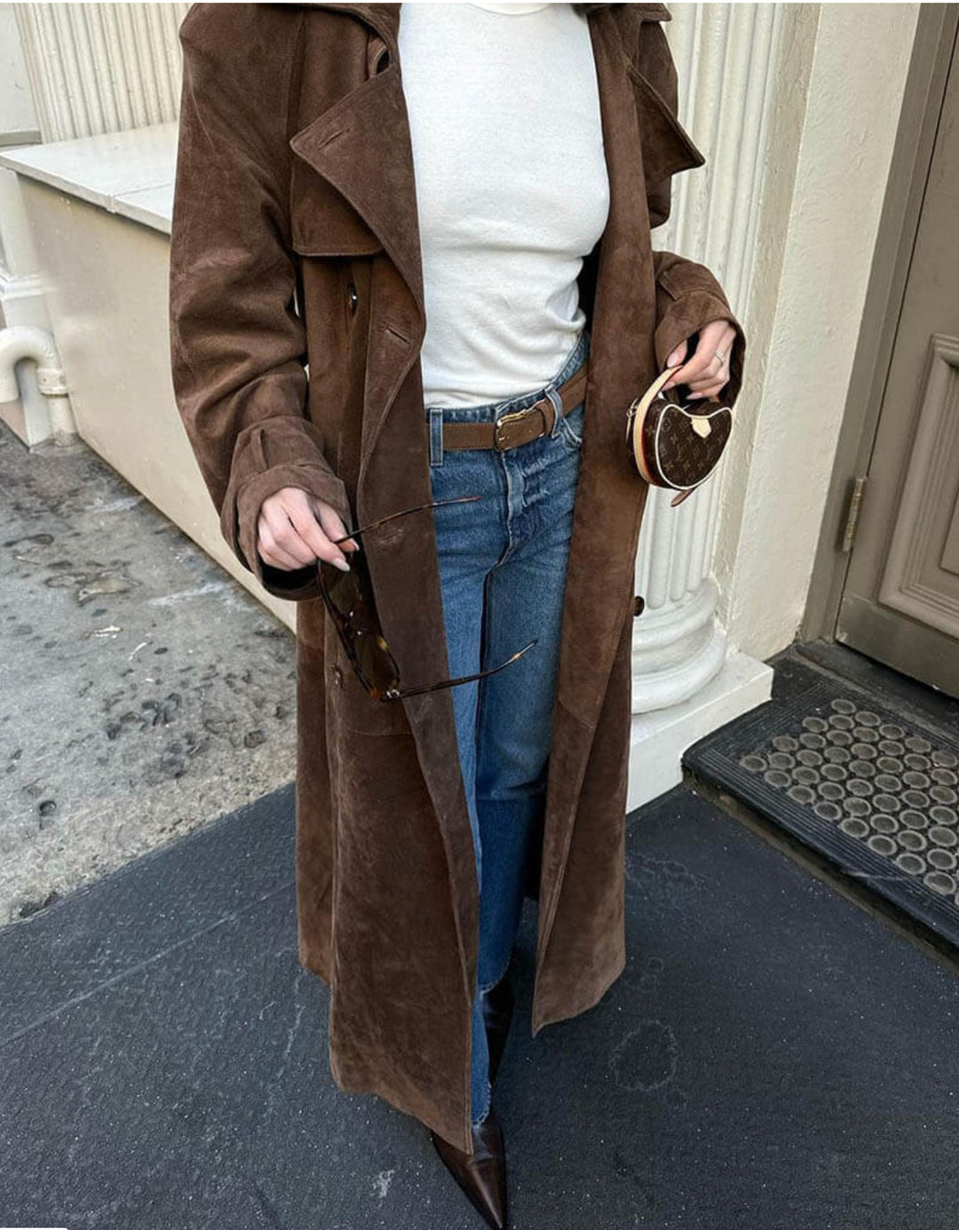 ELEGANT FAUX SUEDE BELTED TRENCH