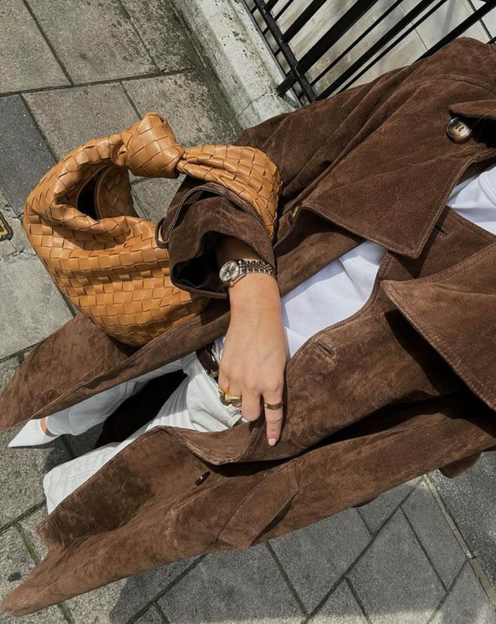 ELEGANT FAUX SUEDE BELTED TRENCH
