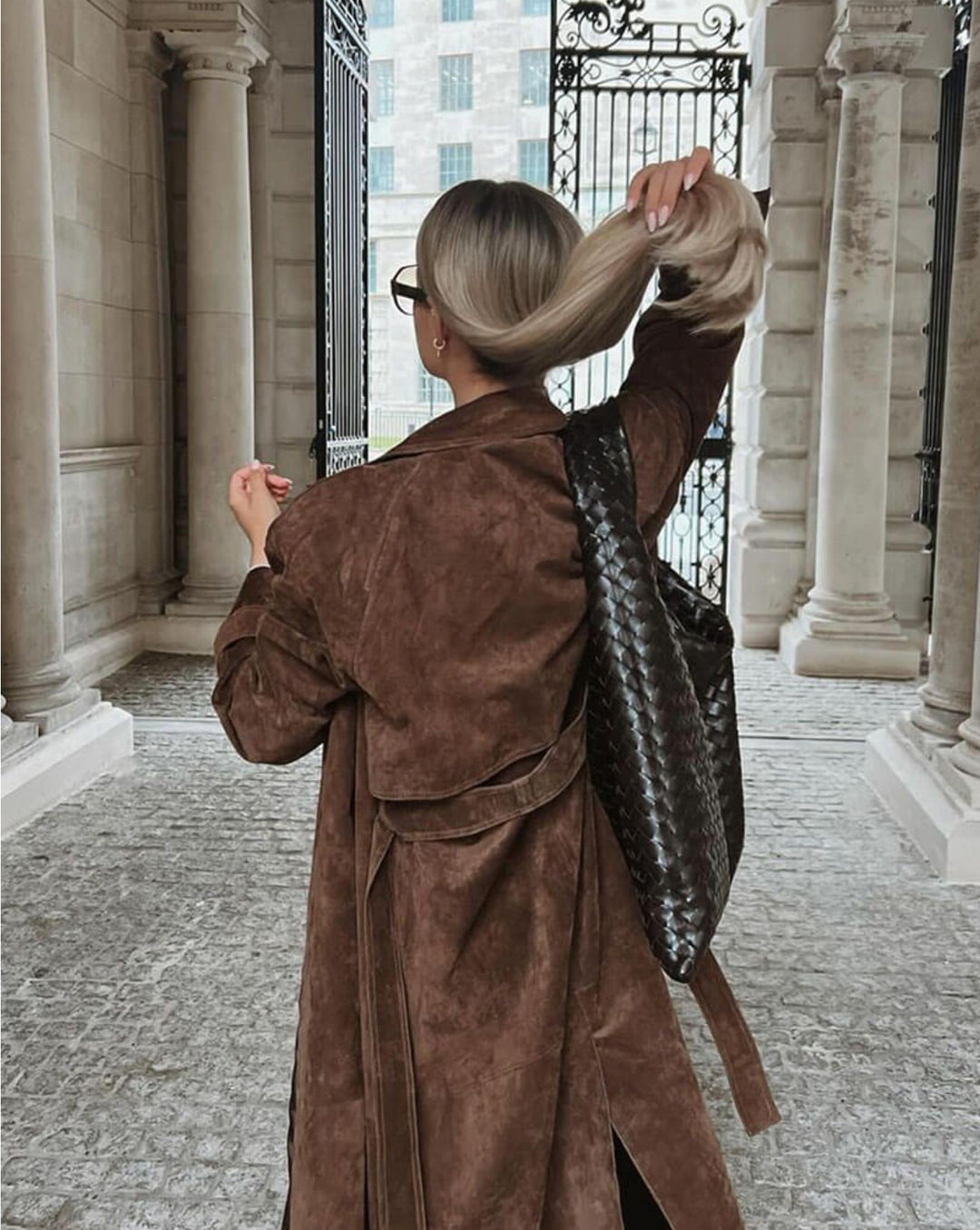 ELEGANT FAUX SUEDE BELTED TRENCH