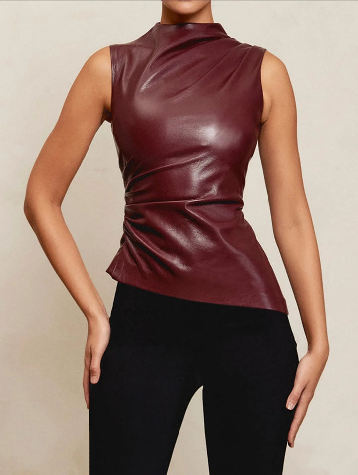 SCULPTED FAUX LEATHER SLEEVELESS TOP