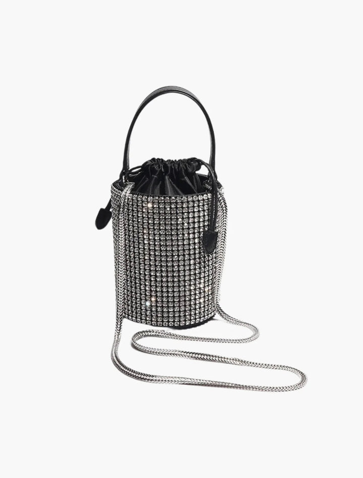 GLAMOROUS EVENING BUCKET BAG WITH RHINESTONE FINISH