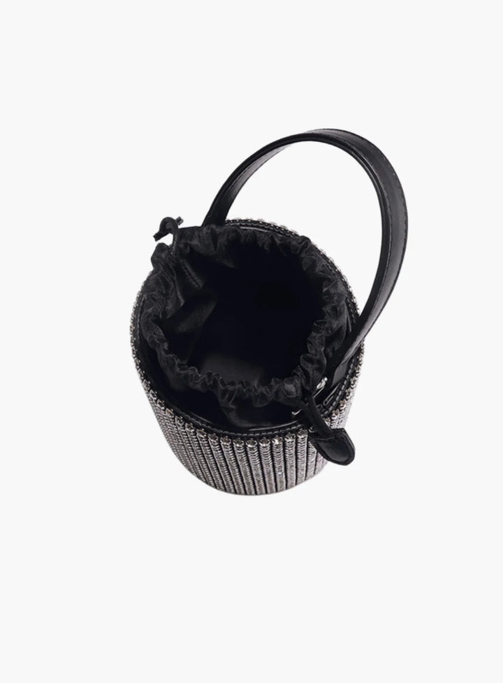 GLAMOROUS EVENING BUCKET BAG WITH RHINESTONE FINISH
