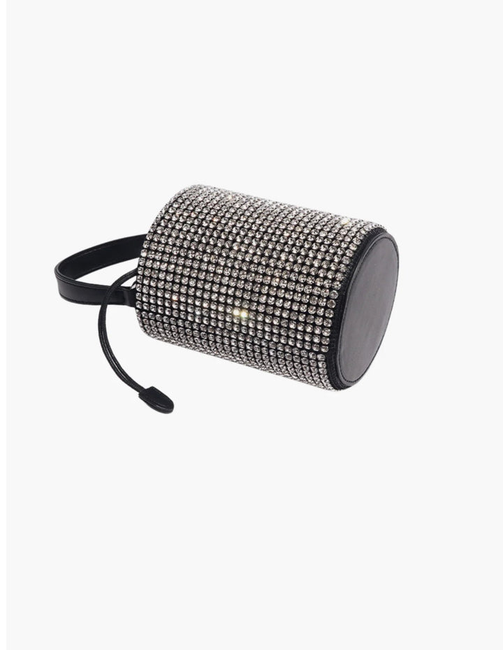 GLAMOROUS EVENING BUCKET BAG WITH RHINESTONE FINISH