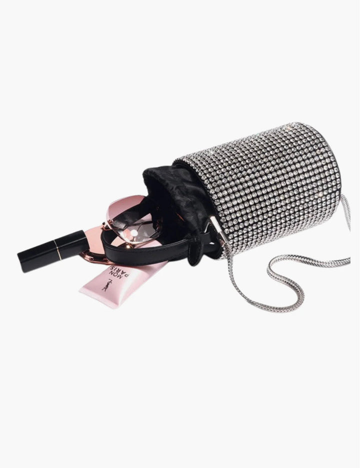GLAMOROUS EVENING BUCKET BAG WITH RHINESTONE FINISH
