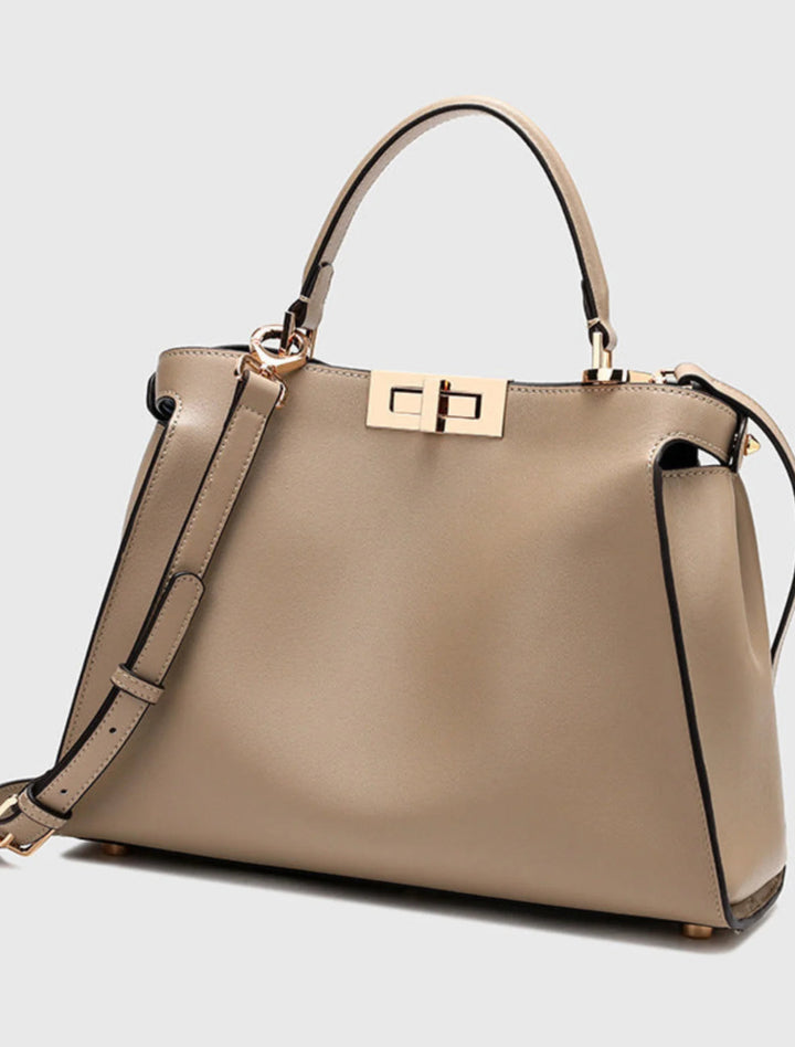 FAUX LEATHER SATCHEL WITH DUAL CARRYING OPTIONS