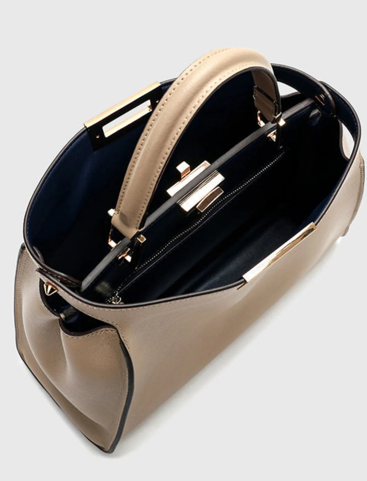 FAUX LEATHER SATCHEL WITH DUAL CARRYING OPTIONS