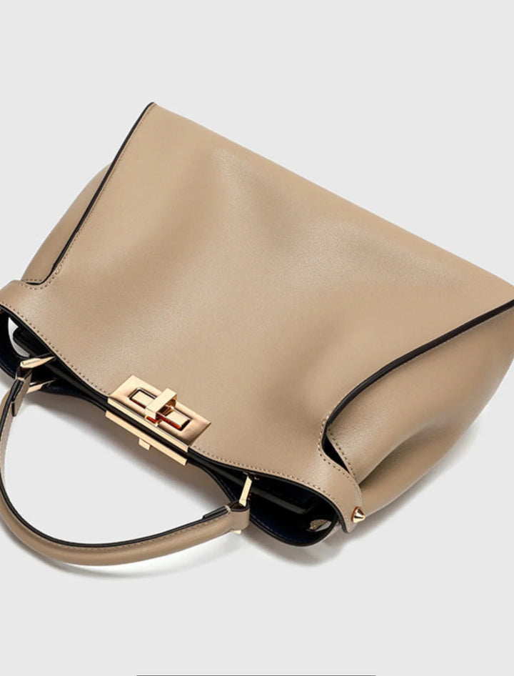FAUX LEATHER SATCHEL WITH DUAL CARRYING OPTIONS