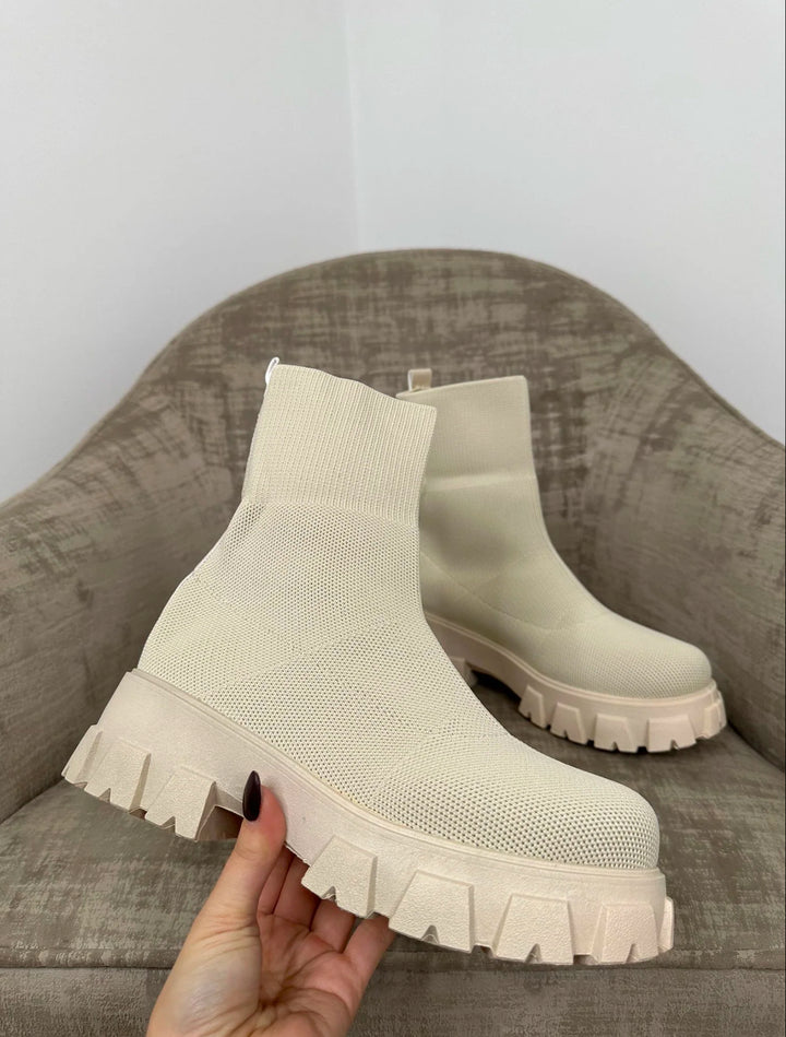 ANNA RIBBED TOP SOCK BOOT - BEIGE