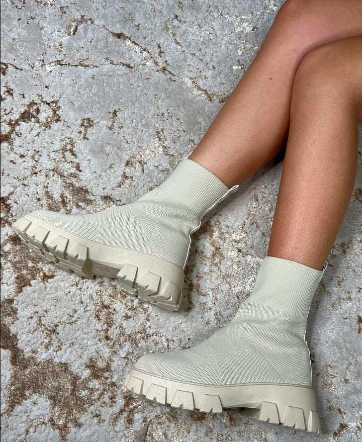 ANNA RIBBED TOP SOCK BOOT - BEIGE