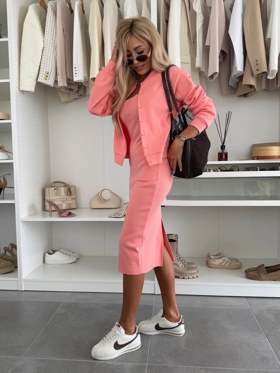 AMELIA™ | RIBBED KNIT MIDI DRESS & BOMBER JACKET SET