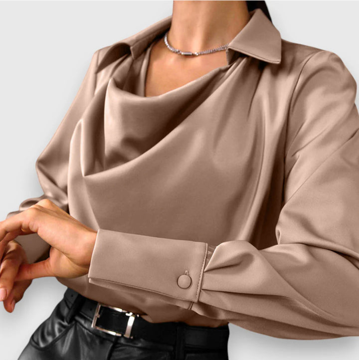 SOLINA - LONG SLEEVE COLLAR DRAPED BLOUSE